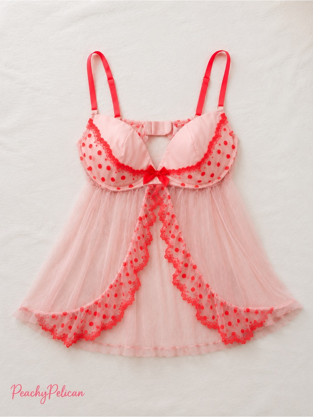 Victoria's Secret Coral and Mesh Babydoll Lingerie 34C